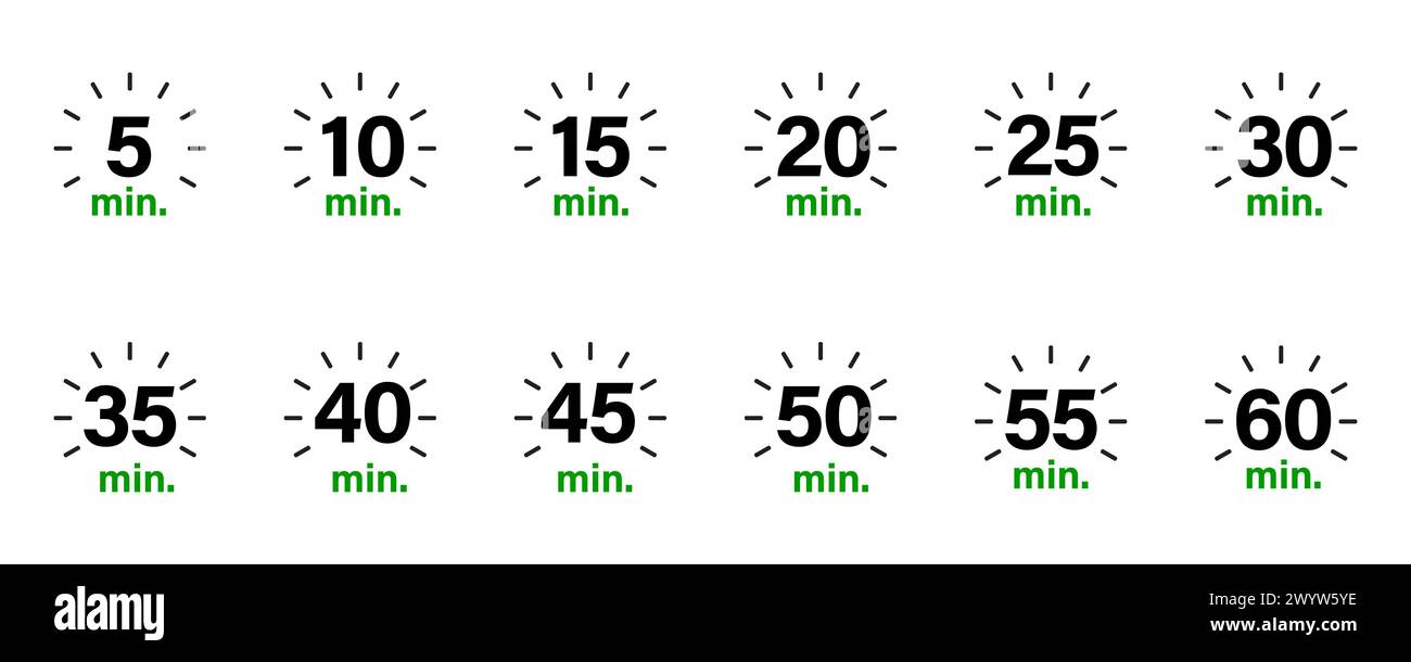 Timer, clock, stopwatch, 5, 10, 15, 20, 25, 30, 35, 40, 45, 50, 55, 60 minutes set collection