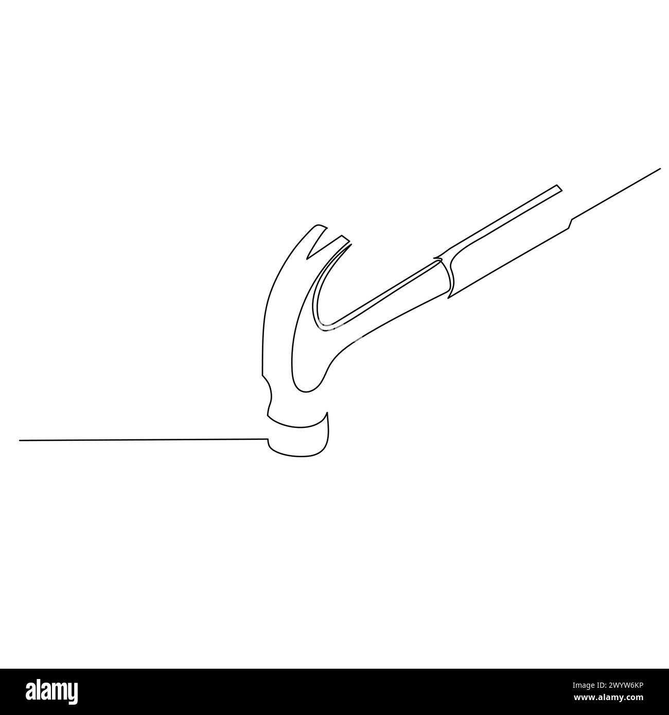 Hammer a tool in carpentry for driving nails into or pulling them from wood. Continuous line drawing and simple hand drawn style vector design element Stock Vector