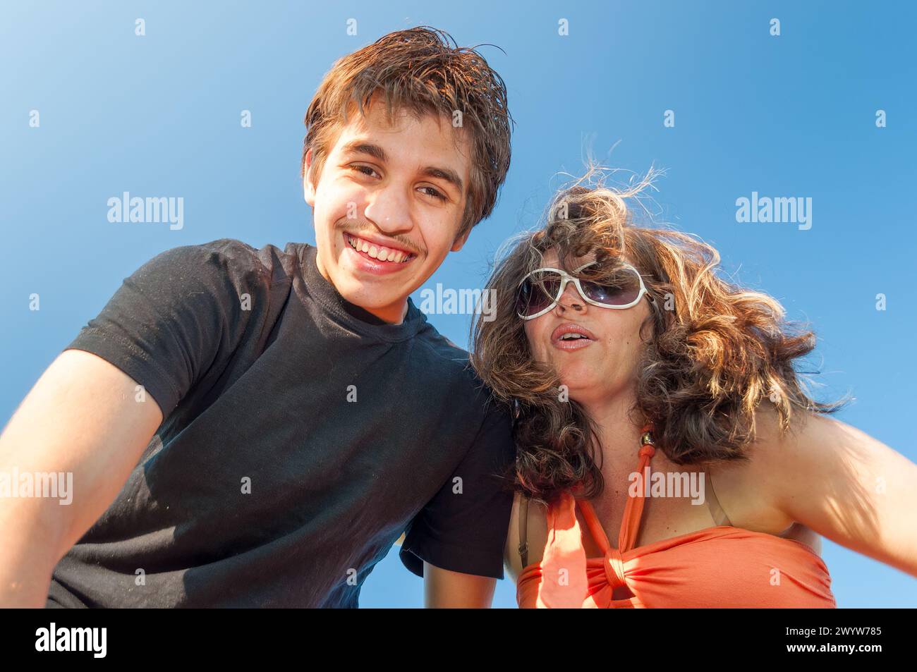 portrait of latin american family, mother and son Stock Photo