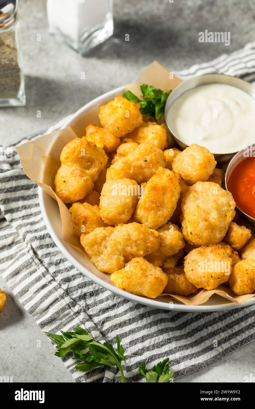 Homemade Deep Fried Wisconsin Cheese Curds with Dipping Sauce Stock