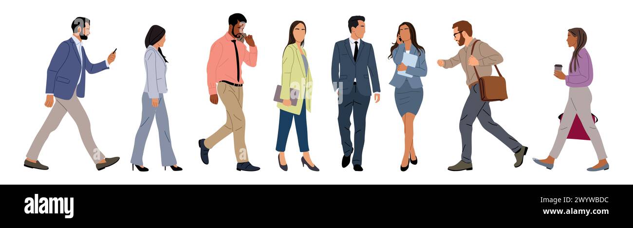 Set of Various business people walking side view Stock Vector Image ...