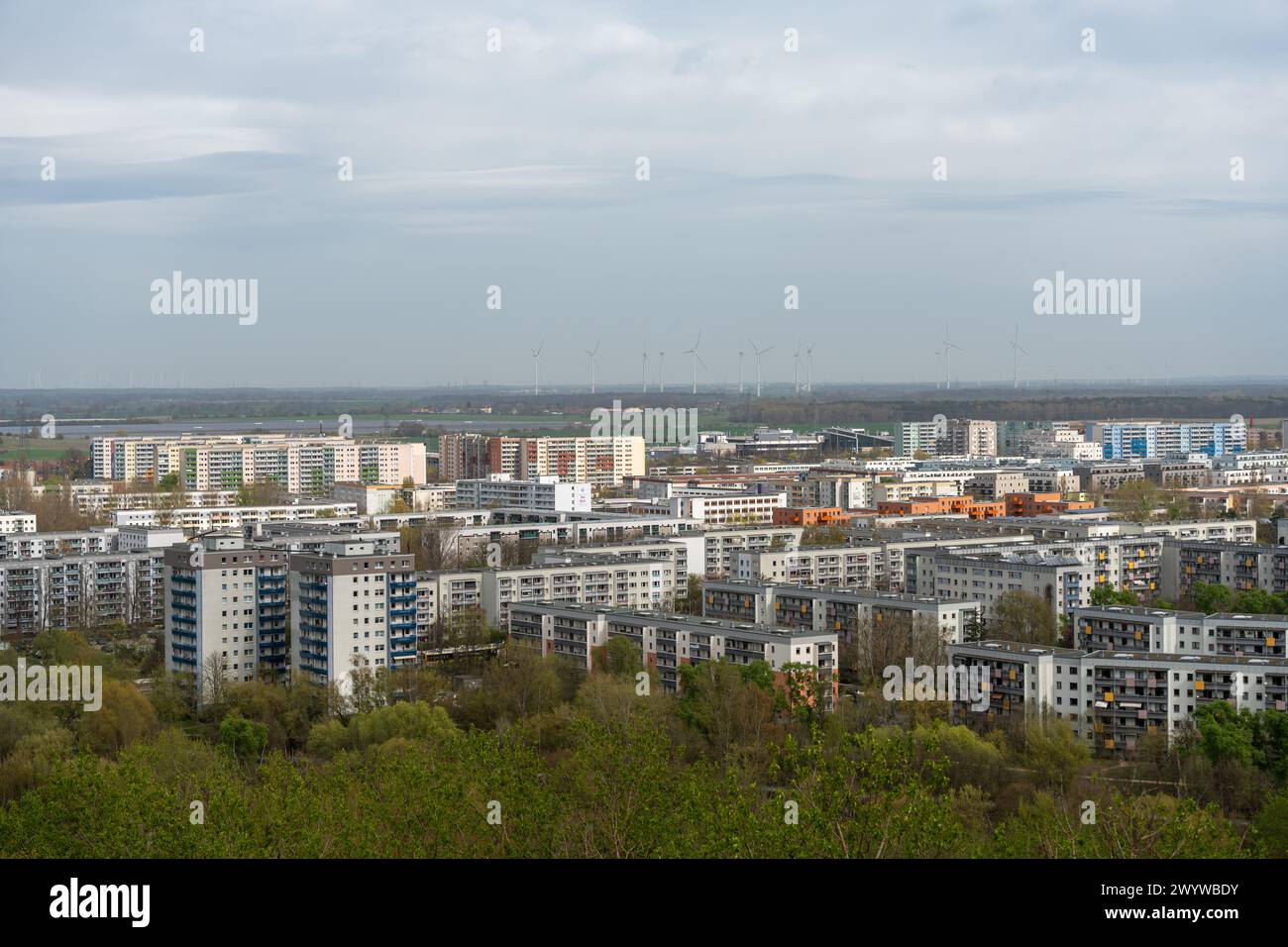 Aerial view of the Berlin-Marzahn district from the observation tower ...