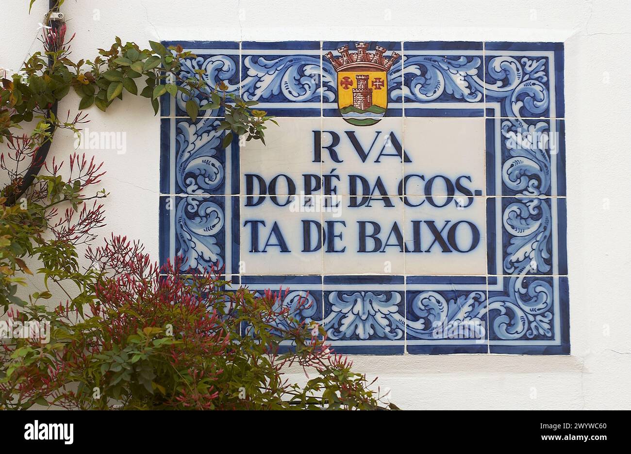 Street sign, Tomar. District of Santarém, Portugal. Stock Photo