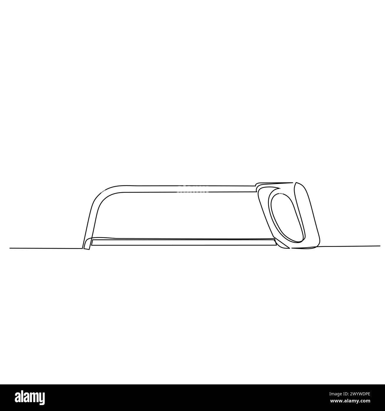 Continuous line drawing of a hacksaw. Tool for cutting metal. Simple flat hand drawn style vector for tool in engineering and construction Stock Vector