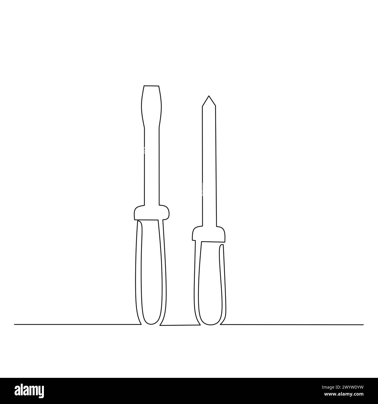 Continuous line drawing of a couple of screwdrivers. flat head and