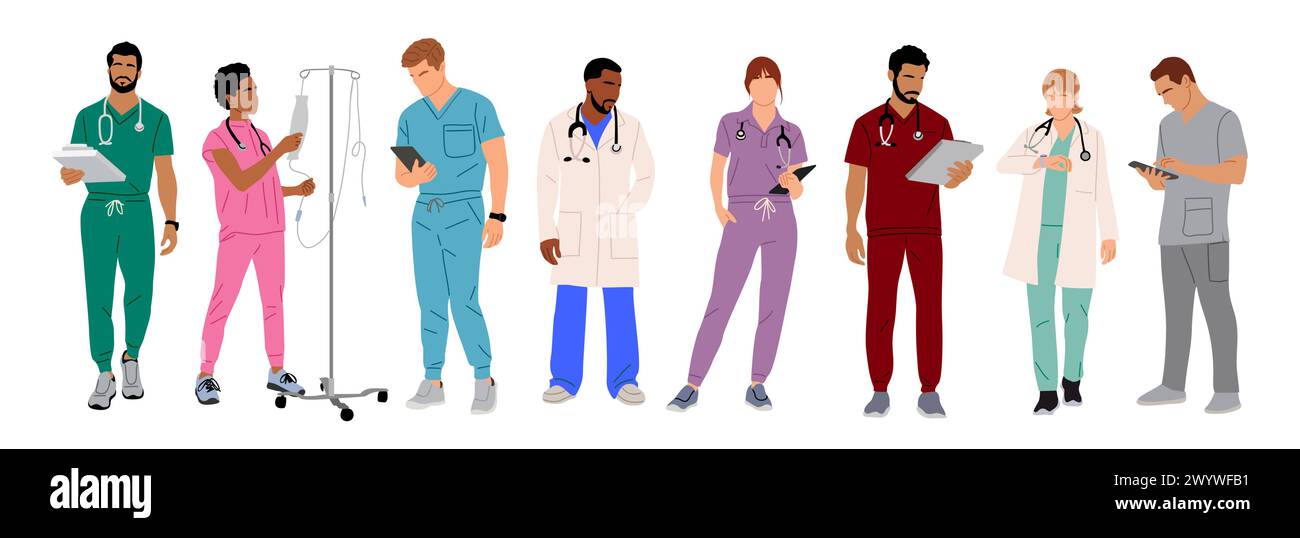 Set of standing and walking doctors, nurses Stock Vector Image & Art ...