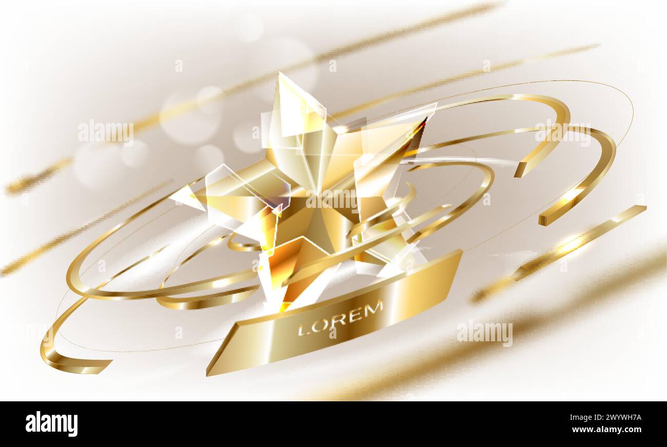 3d golden star shape element with glitter light effect decoration ...