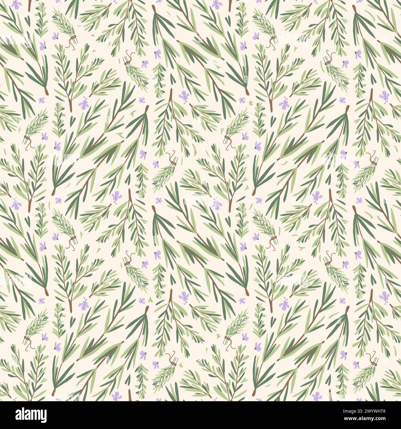 Rosemary herbs branch seamless pattern. Rosemary plant green and ...