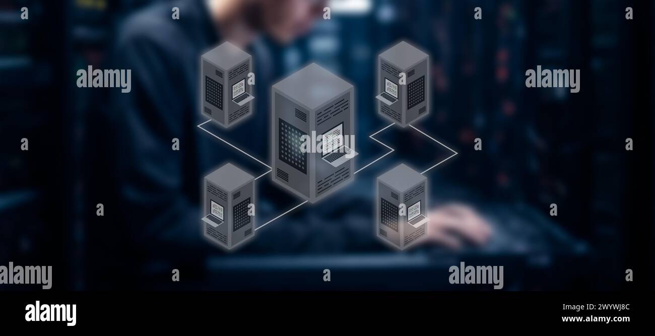 interconnected online servers. big data. information in the cloud. Stock Photo