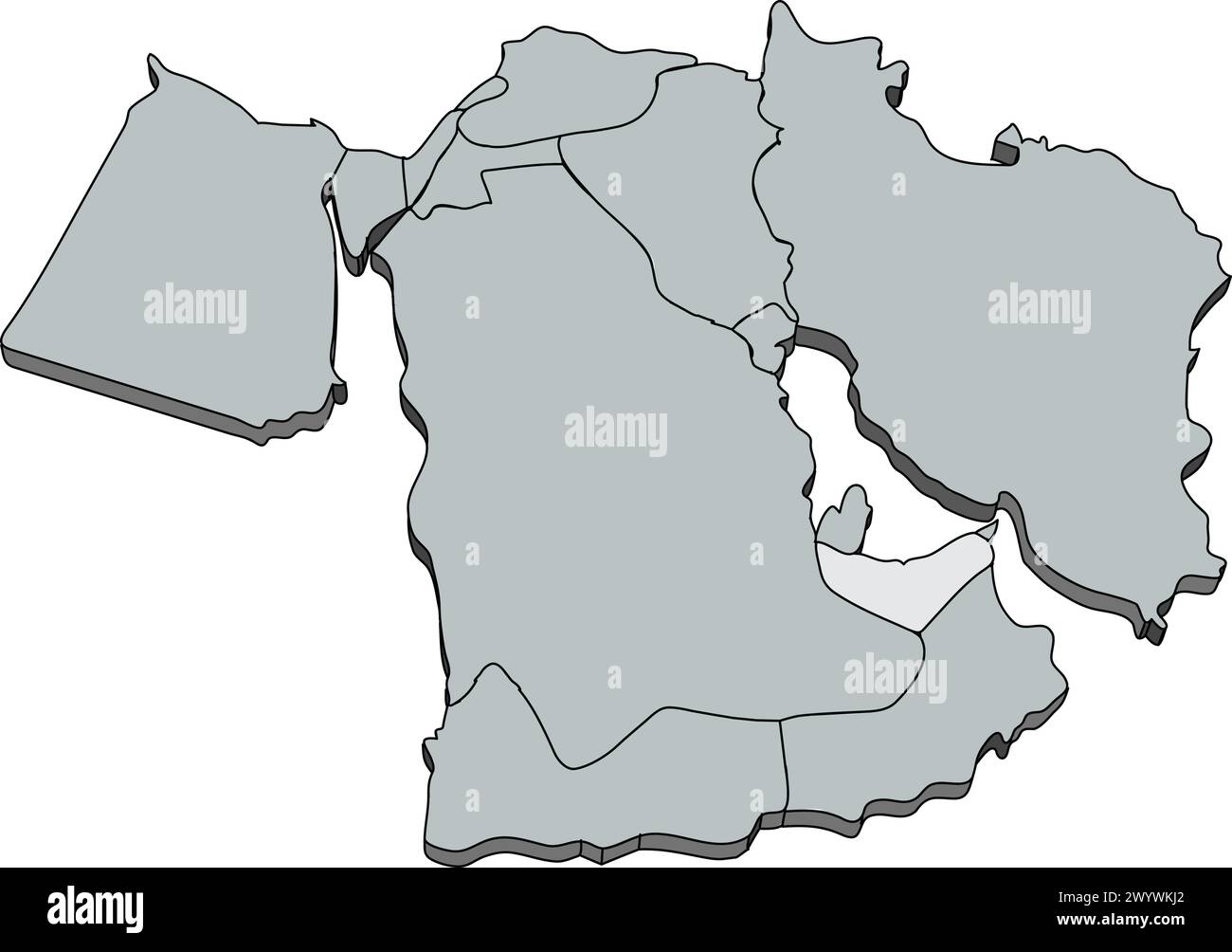 Silver Map Of United Arab Emirates Inside Dark Gray Map Of The Middle