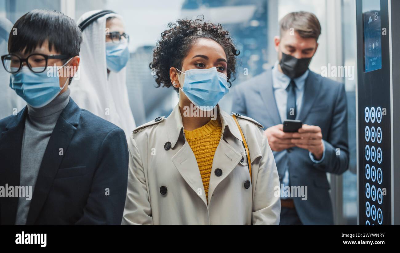 Four Diverse Multiethnic International People Wearing Protective Face ...