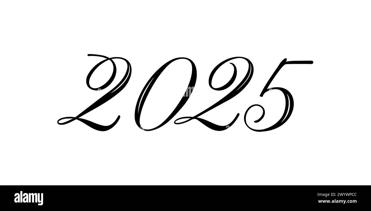 2025 Numbers Written In Calligraphic Style On A White Background 2025 Numbers Written In Calligraphic Style On A White Background Vector Illustration 2WYWPCC