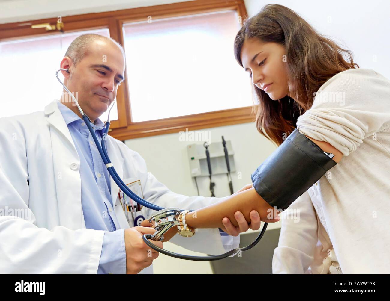 Taking blood pressure, Medical consultation, Ambulatory Lezo, Gipuzkoa, Basque Country, Spain. Stock Photo