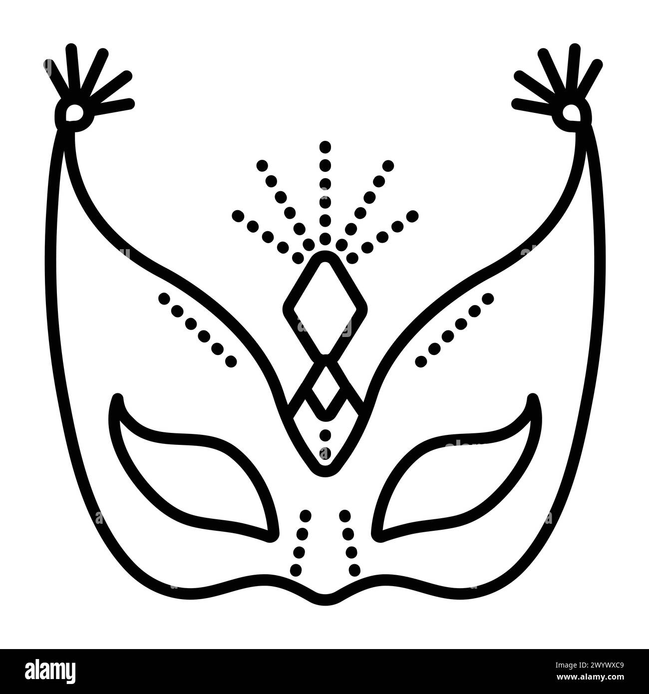 High festive masquerade eye mask sign. Carnival costume accessory black line icon Stock Vector