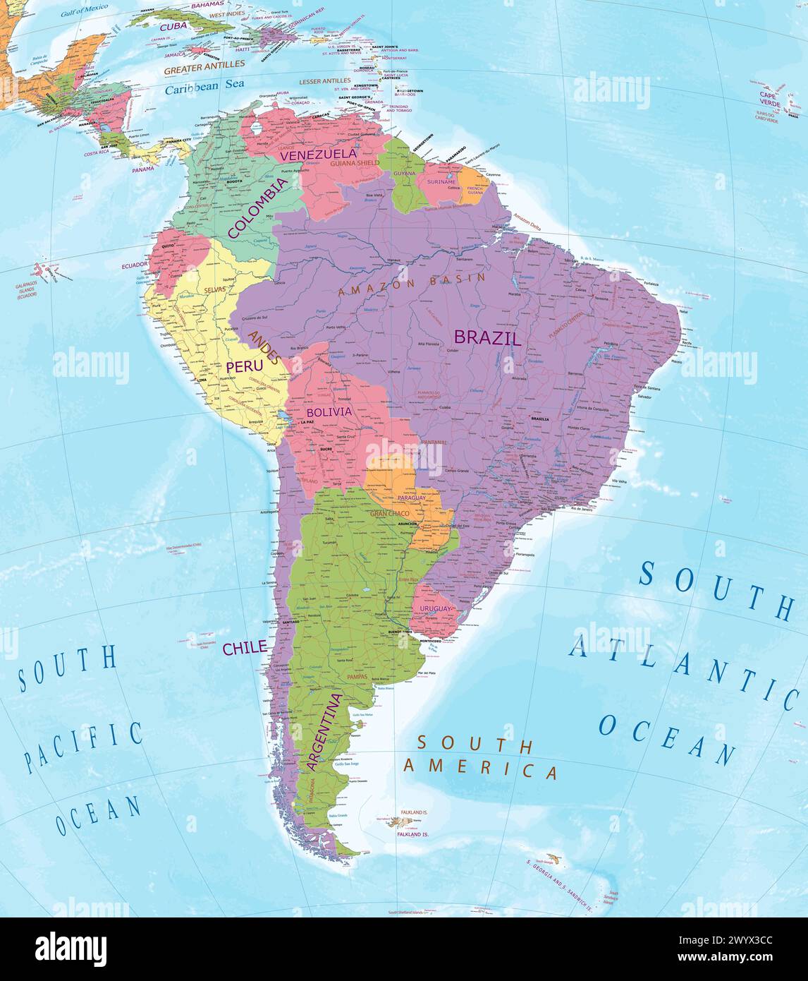 Detailed Political Map Of South America Stock Vector Image Art Alamy Detailed Political Map Of South America 2WYX3CC
