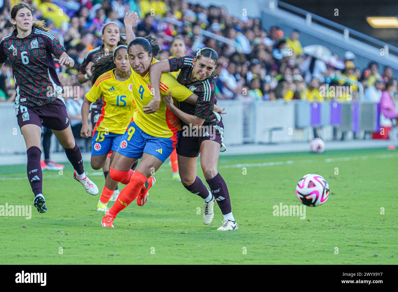 Orlando, Florida, April 6, 2024, Mexico and Colombia players fight for