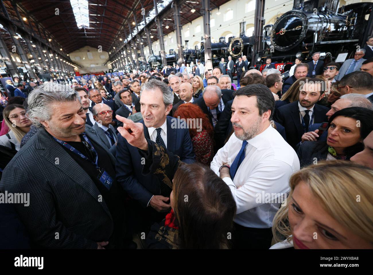Naples, Italy. 08th Apr, 2024. Naples - Portici 04-08-2024 Pietrarsa Museum in the photo the Minister Matteo Salvini (NeaPhoto Alessandro Garofalo) Editorial Usage Only Credit: Independent Photo Agency/Alamy Live News Stock Photo