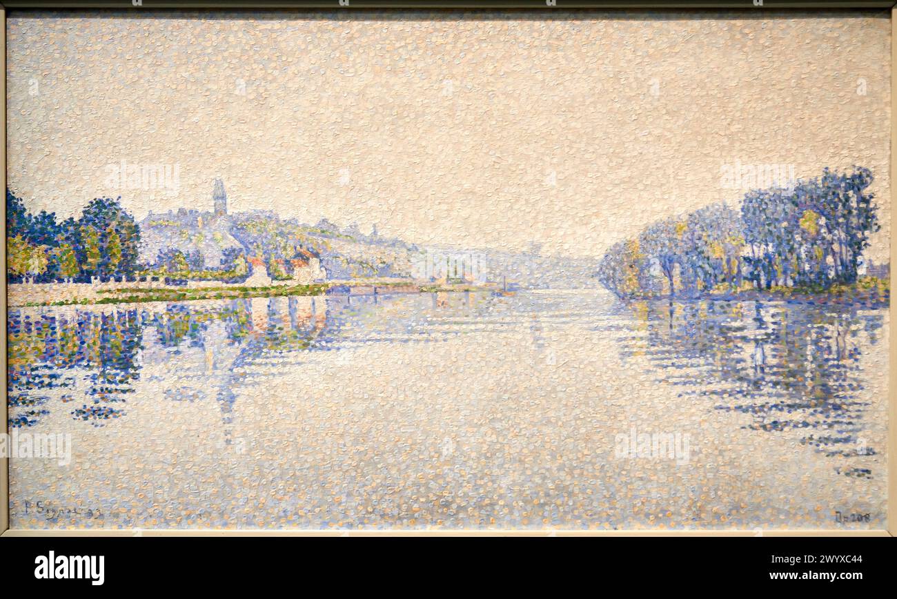 'Bords de rivière, la Seine à Herblay', 1889, Paul Signac, Musée d'Orsay, Paris, France, Europe. Stock Photo