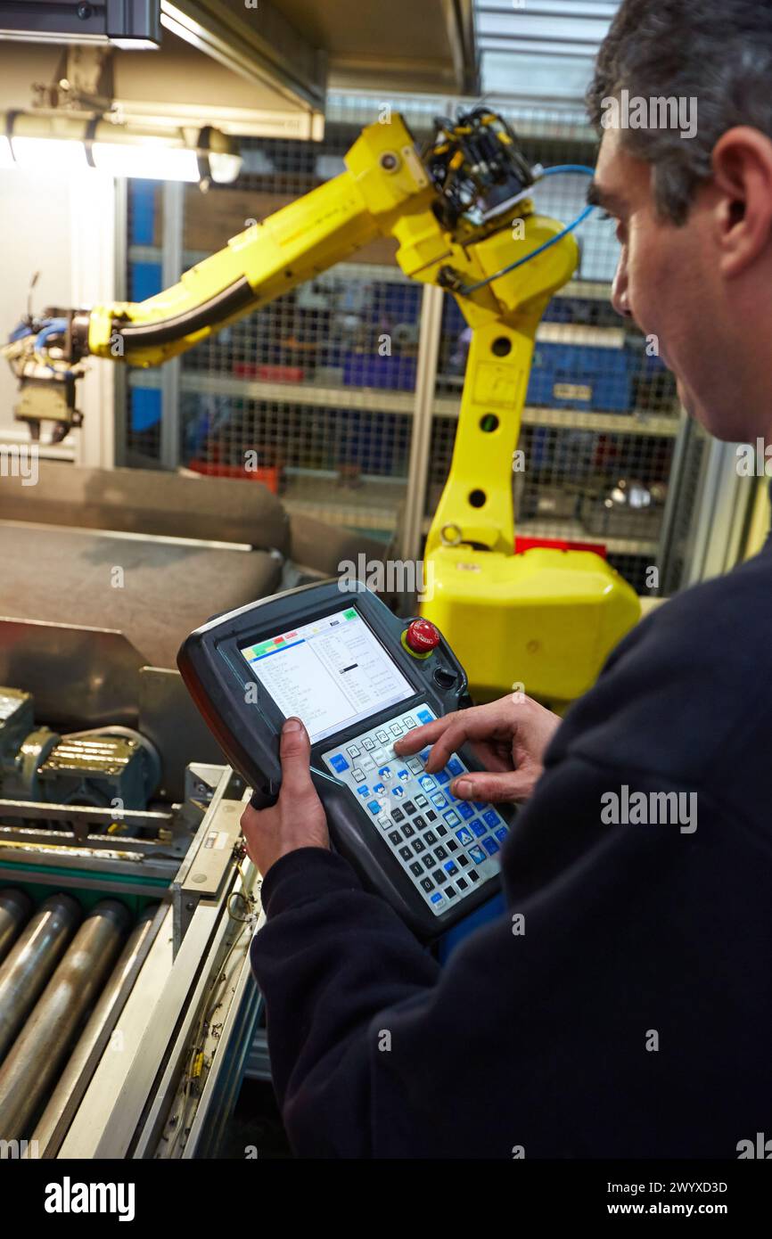 Control panel. Robot with vision. Loading transfer machine machining. Machined Indecober. Machining of precision parts in series. Automotive industry. Berriz. Bizkaia. Basque Country. Spain. Stock Photo