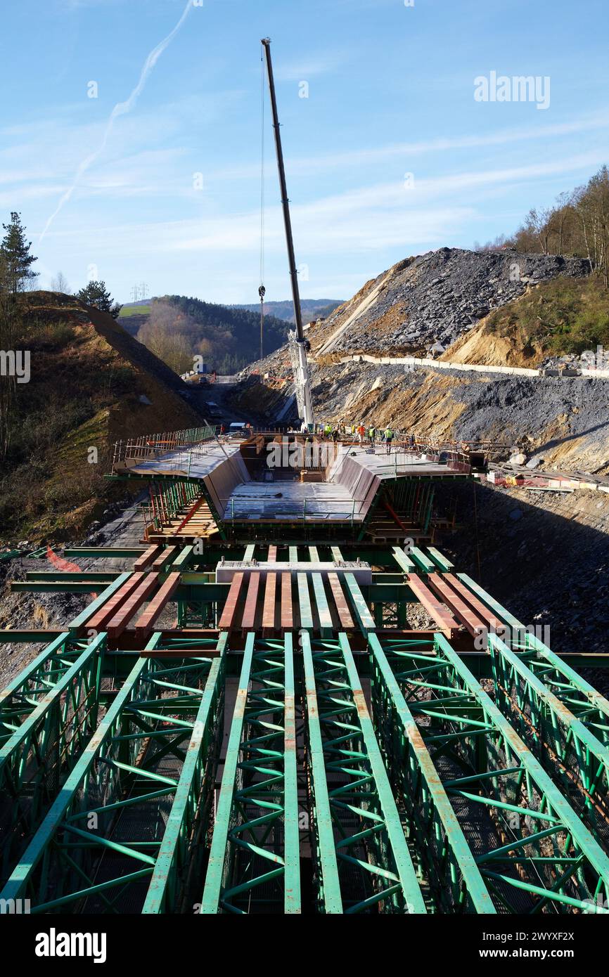 Construction of viaduct, Works of the new railway platform in the Basque Country, High-speed train ´Basque Y´ Legorreta, Ikaztegieta, Gipuzkoa, Basque Country, Spain. Stock Photo