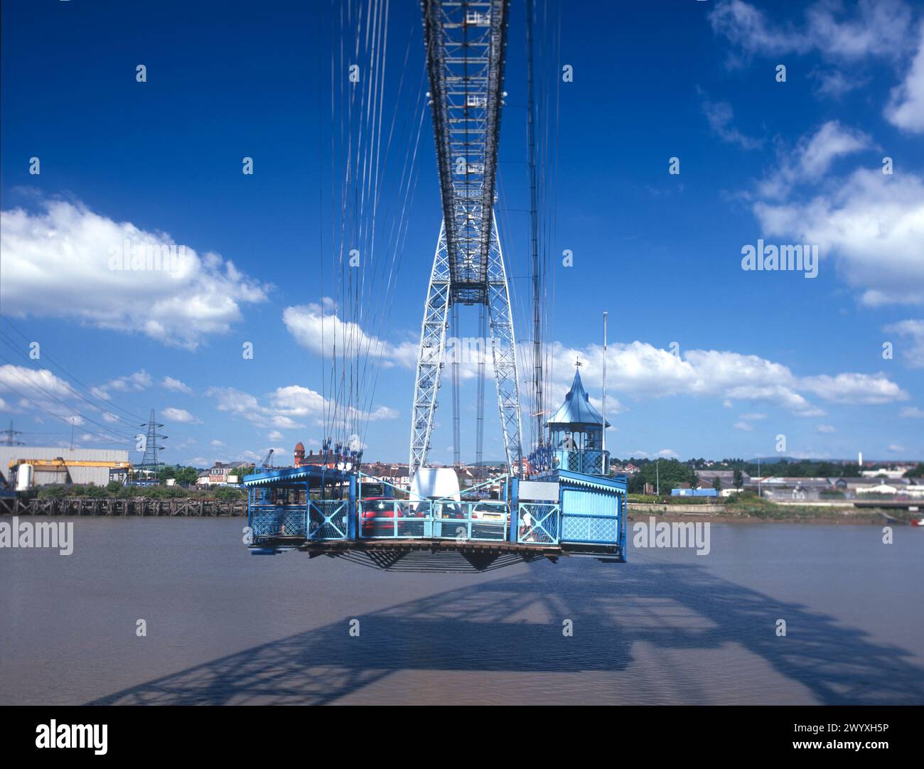 Newport Transporter Bridge, Grade I Listed structure on the river Usk, was opened in 1906 and is one of two operational transporter bridges in  the UK Stock Photo