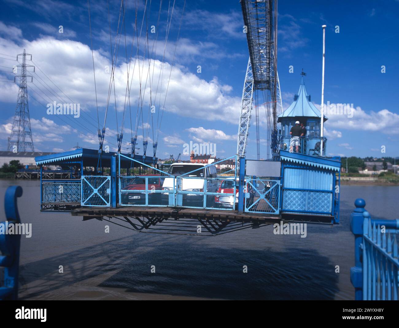 Newport Transporter Bridge, Grade I Listed structure on the river Usk, was opened in 1906 and is one of two operational transporter bridges in  the UK Stock Photo