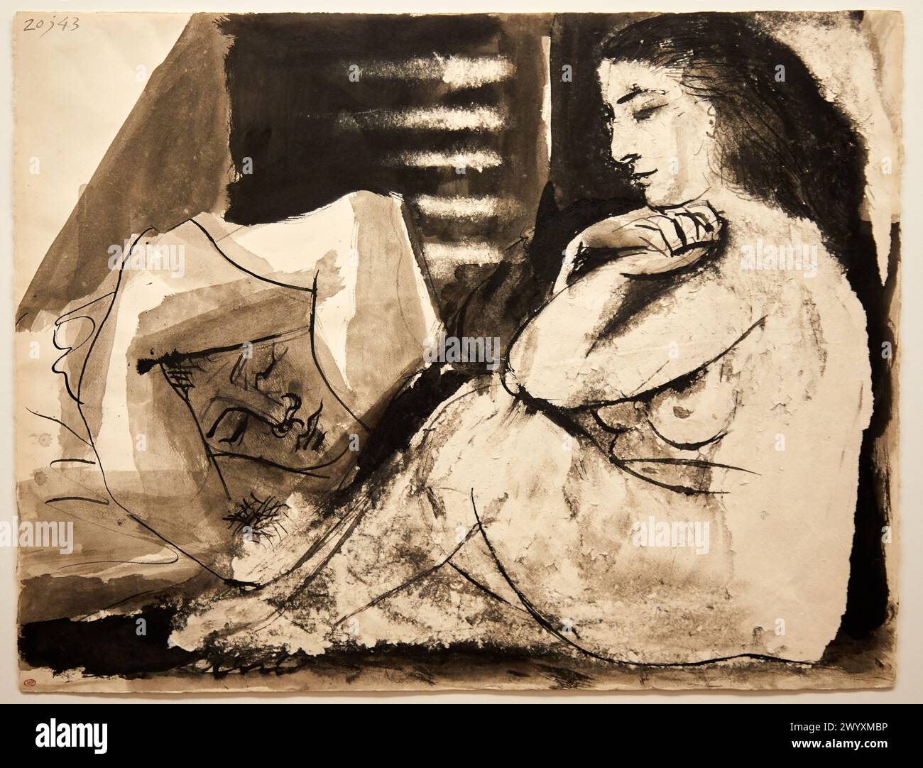 'Femme nue assise contemplant un homme endormi', 1943, Pablo Picasso, Picasso Museum, Paris, France, Europe. Stock Photo