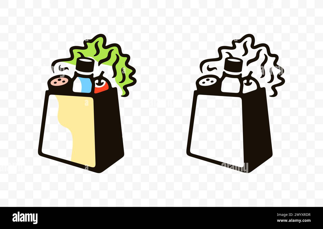 Bag of food, fruits, vegetables, meat and drinks, graphic design. Meal, eating, eat, nourishment, grocery and groceries, vector design Stock Vector