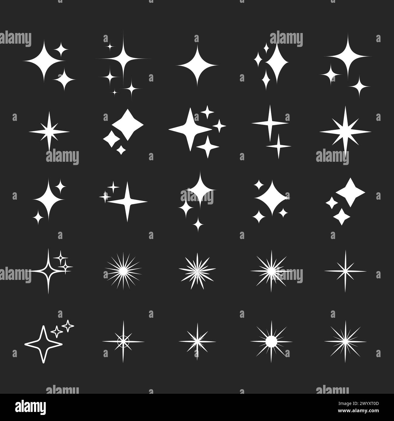 Star silhouette icon set, Shining star rays, Star cluster simple vector ...