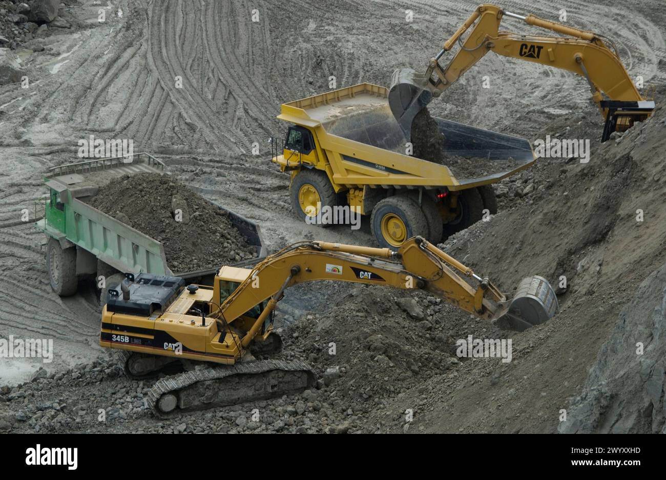 Loading rocks at quarry, Hydraulic Excavator, machinery for public ...