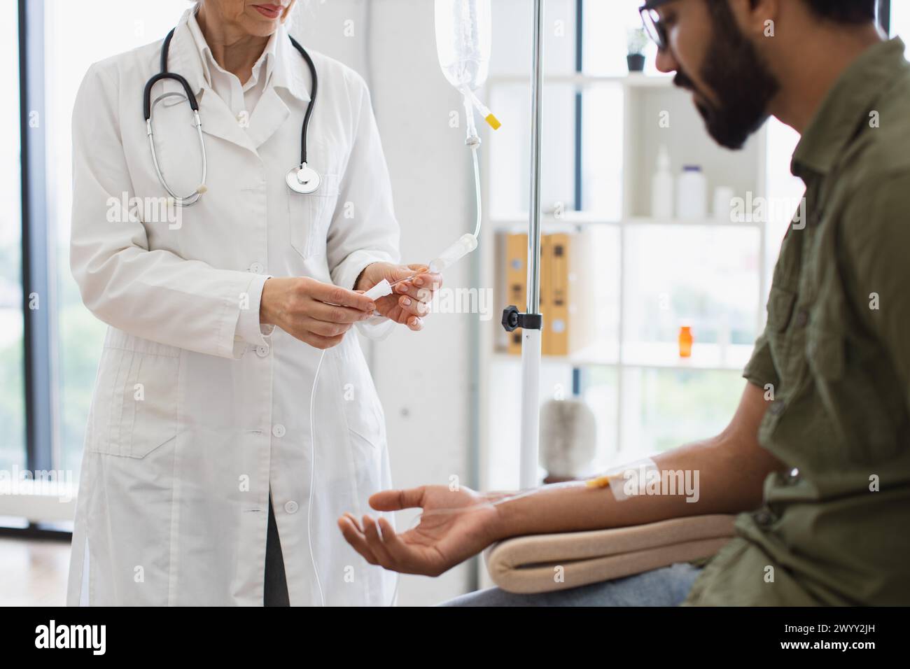 Efficient general practitioner checking solution for chemotherapy of male. Stock Photo