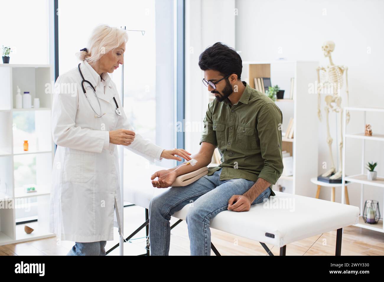 Efficient general practitioner checking solution for chemotherapy of male. Stock Photo