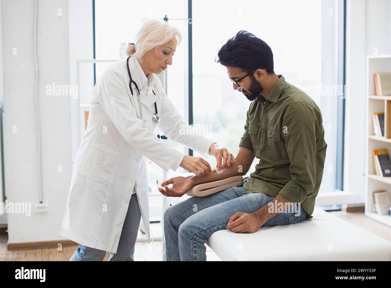 Efficient general practitioner checking solution for chemotherapy of male. Stock Photo