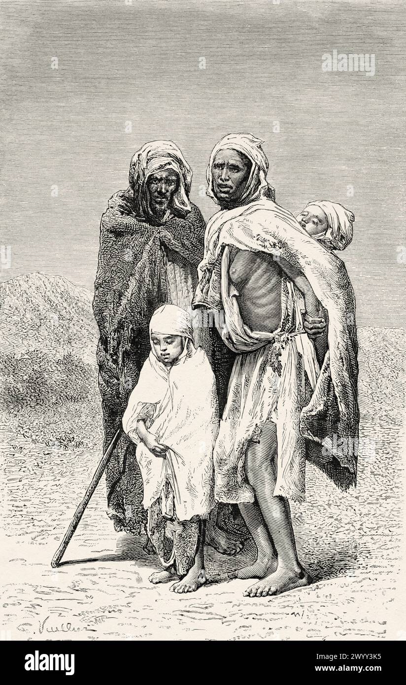 Family of Arabs from Tebessa. Oran Province, Algeria. Africa. Drawing by H. Catenacci. Tébessa and its monuments by Gaston Vuillier (1845 - 1915) Le Tour du Monde 1880 Stock Photo