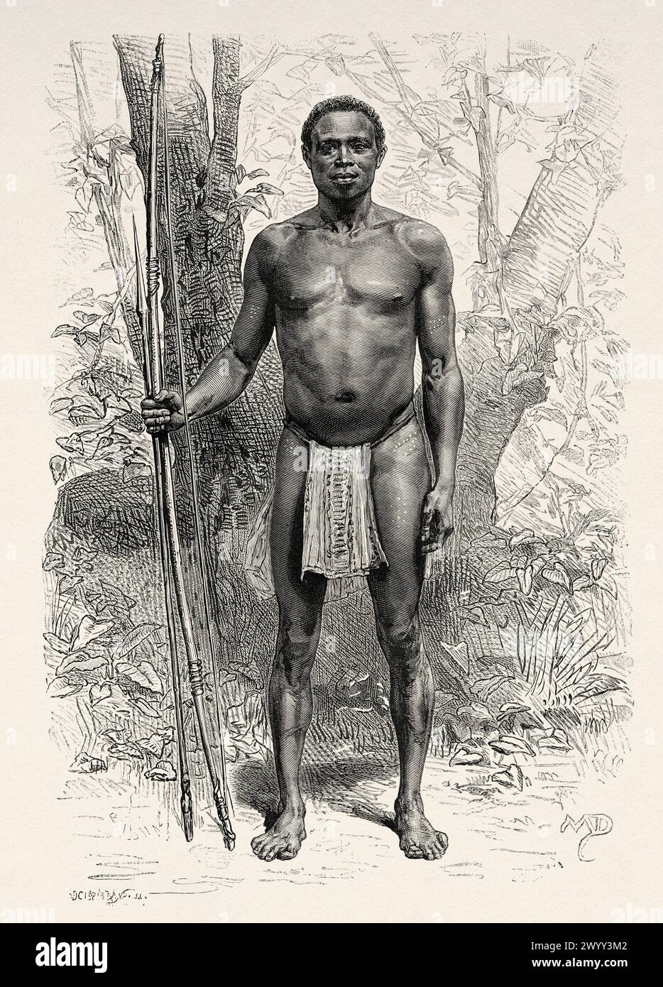Apatou Indian, French Guiana, South America. Drawing by D. Maillart. From Cayenne to the Andes (1878-1879) by Jules Crevaux (1847 - 1882) Le Tour du Monde 1880 Stock Photo