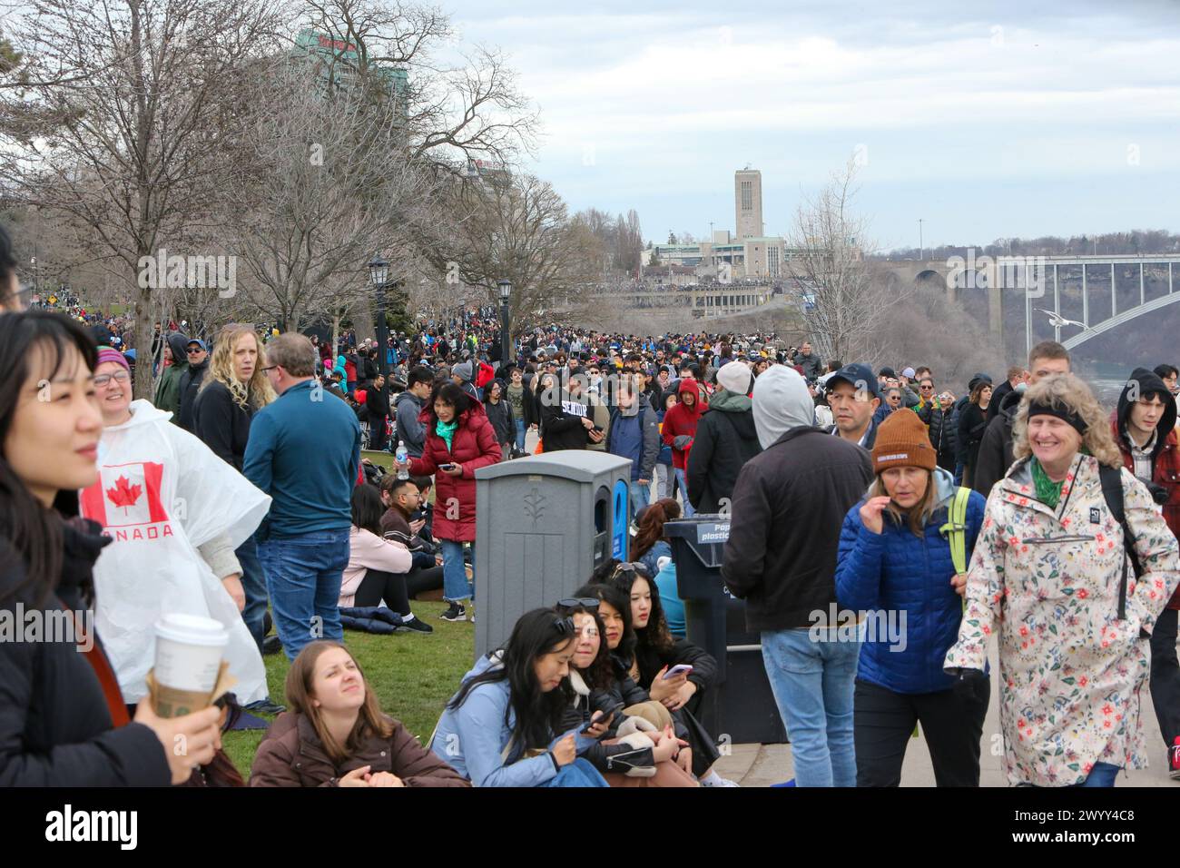 Niagara Falls, Canada. 8th Apr, 2024. Queen Victoria Park in Niagara Falls Ontario is a gathering spot for the 2024 Solar Eclipse. Niagara Falls is expecting more than a million people to show up to view Solar Eclipse.  Credit: Luke Durda/Alamy Live News Stock Photo