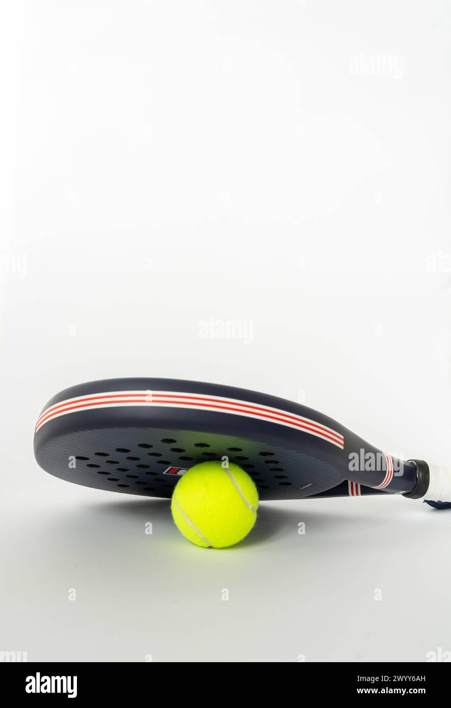 Professional Text On A Racket blue professional paddle tennis racket with yellow ball on white ...