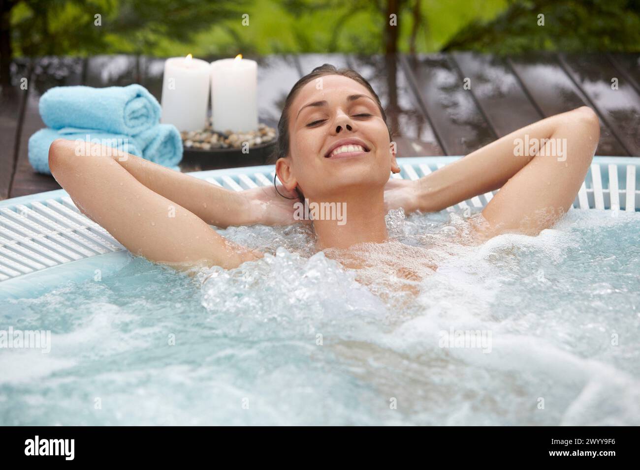 Woman In Jacuzzi Jacuzzi woman garden hi-res stock photography and images - Alamy