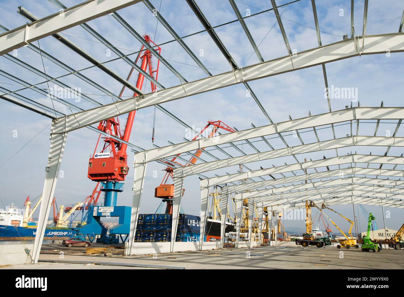 Construction of factory premises, Port of Bilbao, Santurtzi. Biscay, Euskadi, Spain. Stock Photo