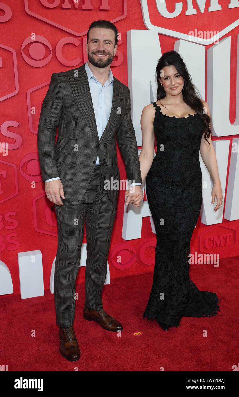 Sam Hunt and Hannah Lee Fowler attend the 2024 CMT Music Awards at