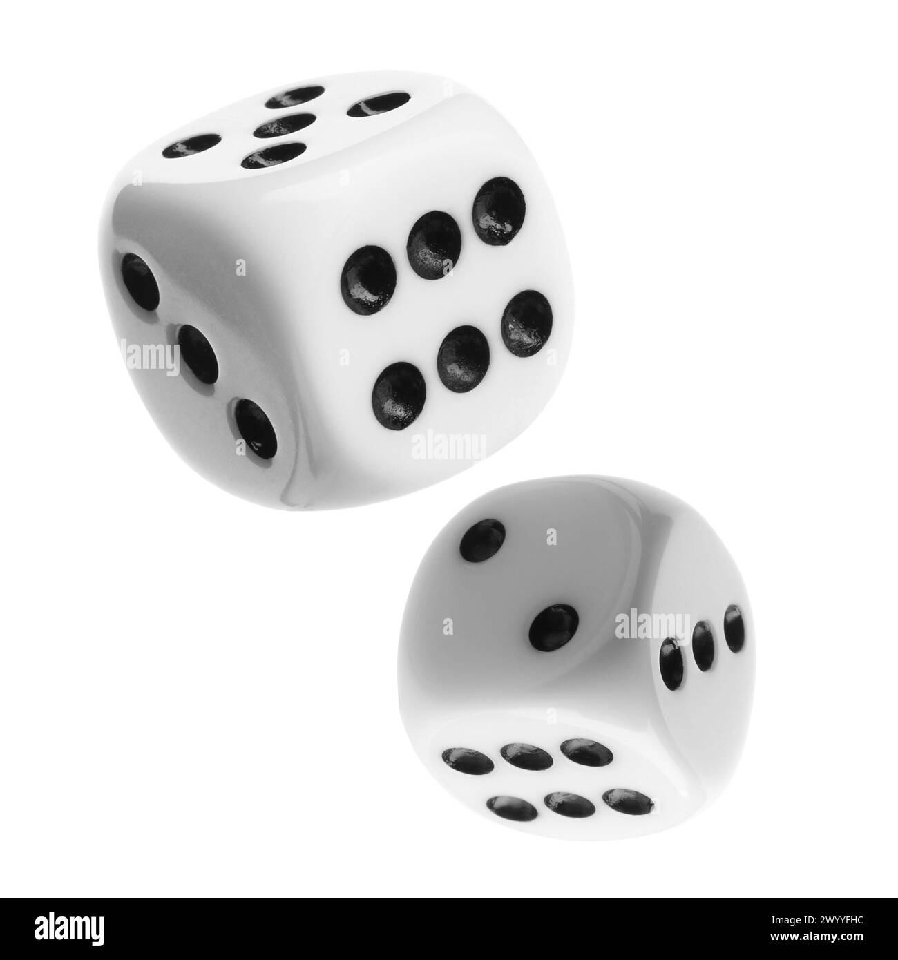 Two dice in air on white background Stock Photo Alamy