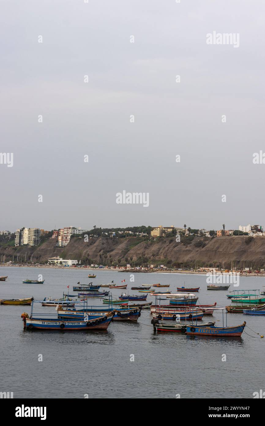 Pescadores Beach and view over Lima's bay, Lima Peru Stock Photo