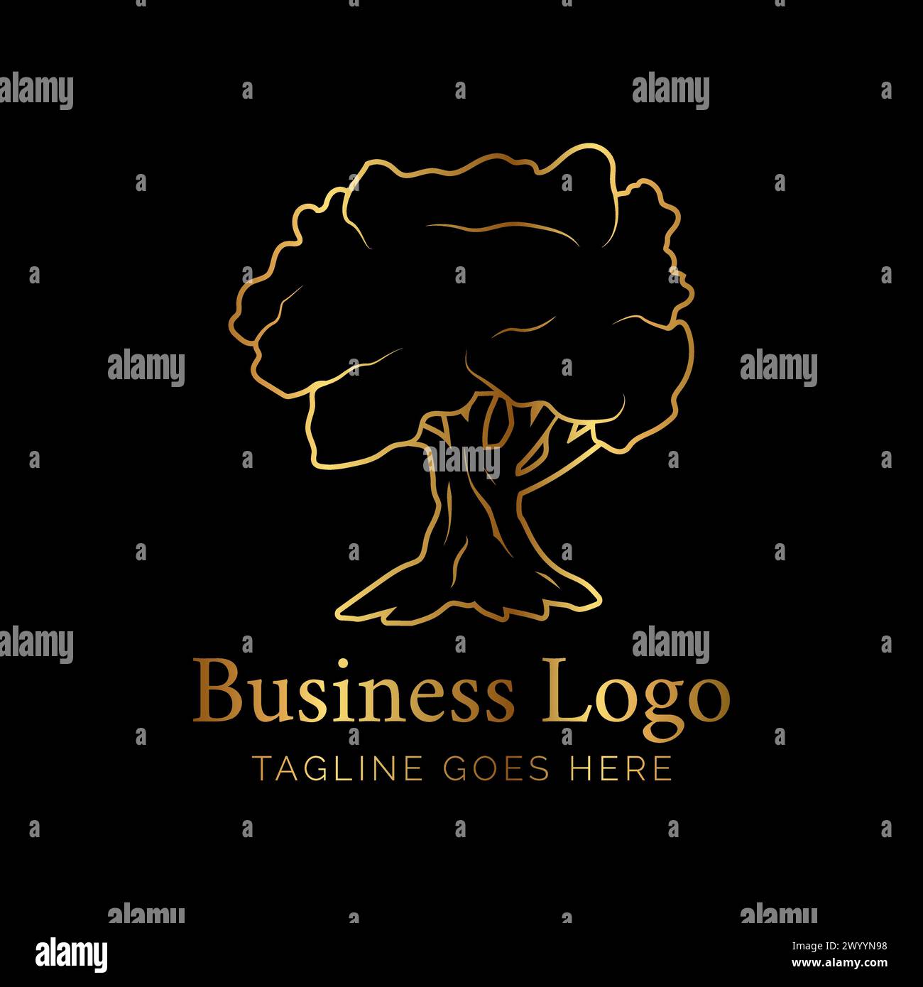 Elegant Big Old Olive Tree Logo Stock Vector