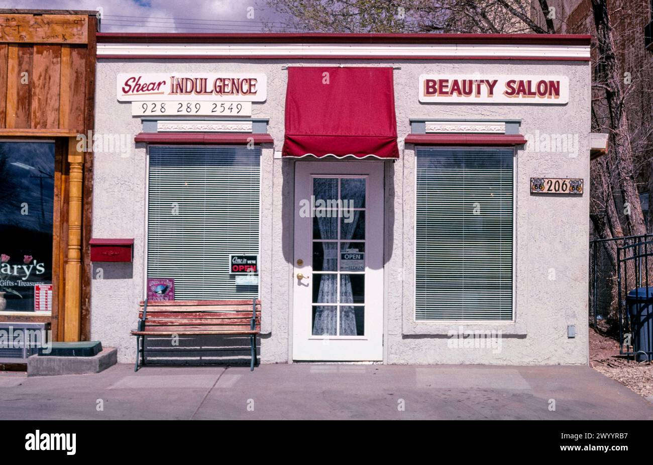 Shear Indulgence Beauty Salon, Route 66, Winslow, Arizona, 2003 Stock