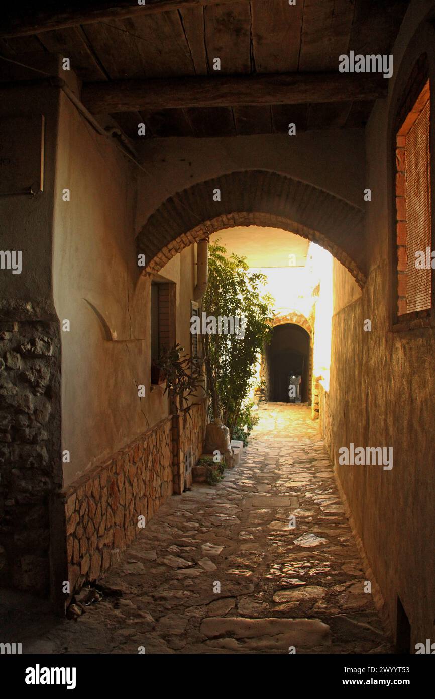 Passageway in the historical center of Minturno, Italy Stock Photo