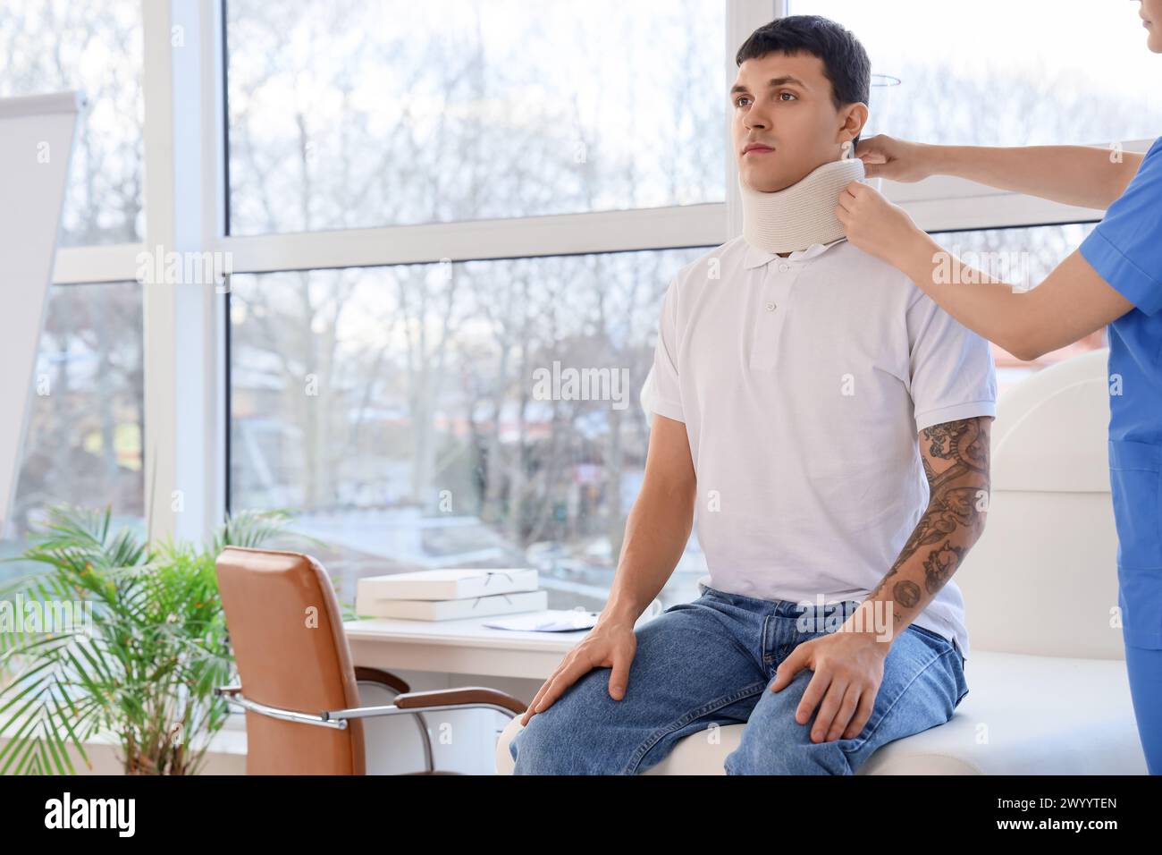 Man after accident in cervical hi-res stock photography and images - Alamy