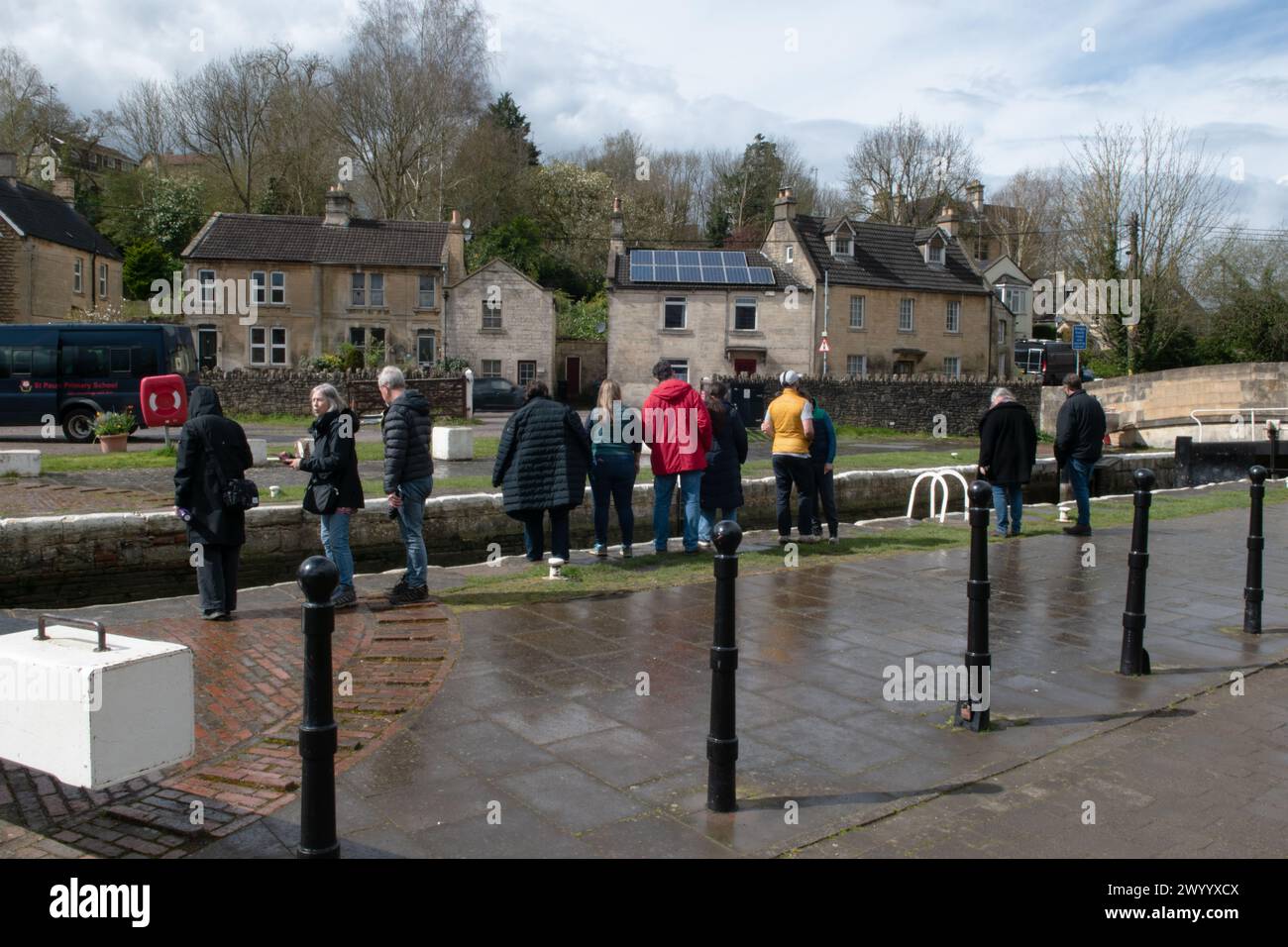 Canal spectators, Bradford On Avon, Wiltshire, England Stock Photo