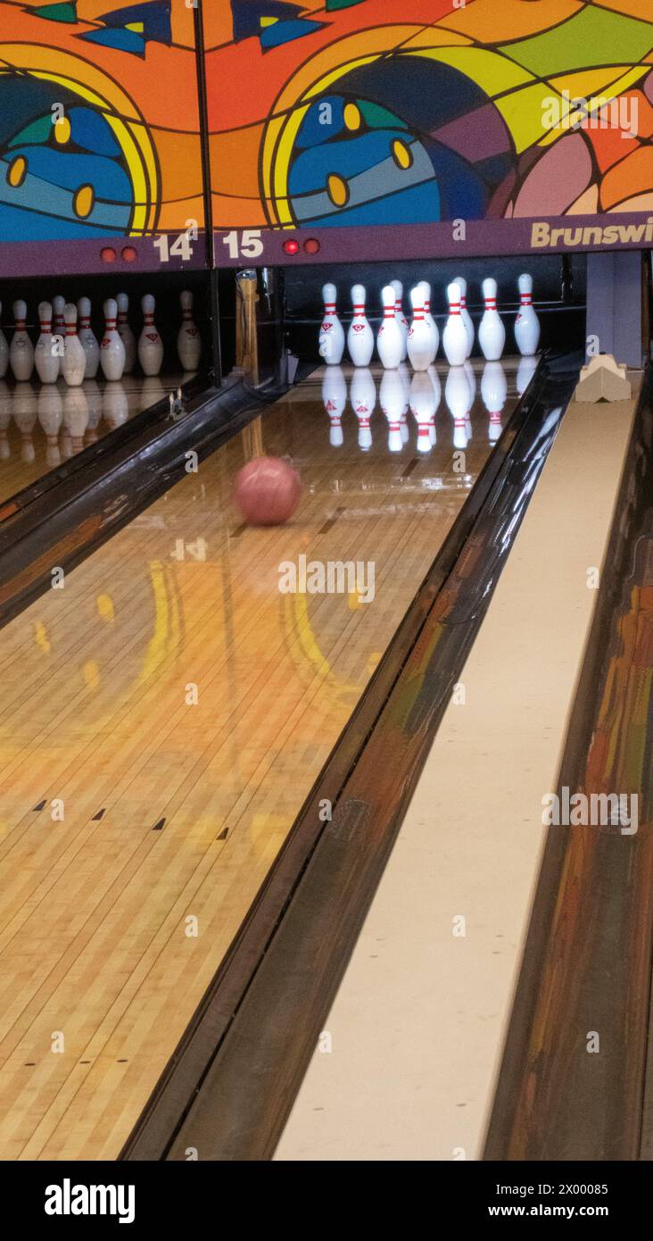 Family bowling night in Cary, North Carolina. Stock Photo