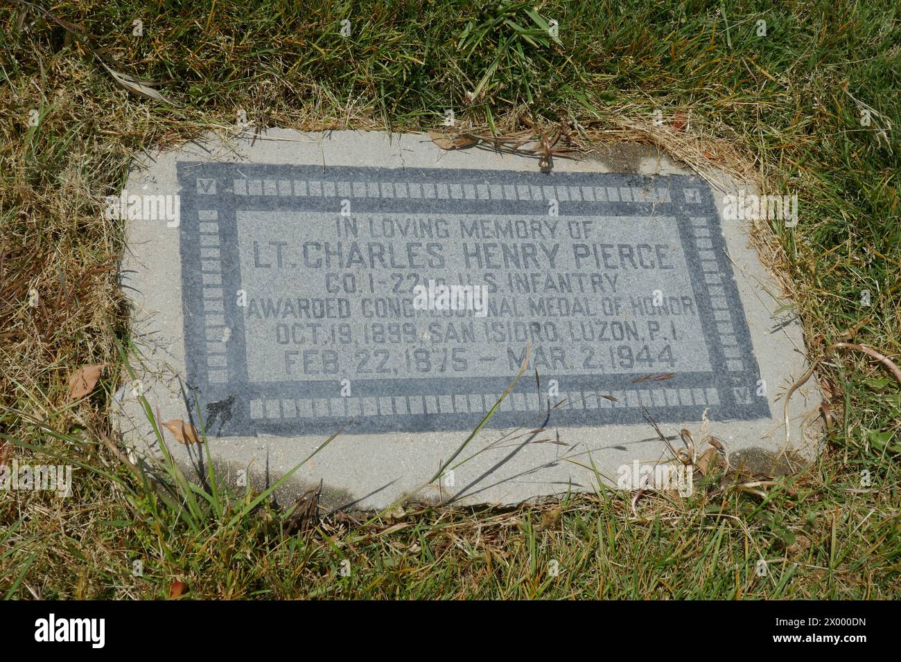 North Hollywood, California, USA 5th April 2024 Philippine Insurrection Medal of Honor Recipient Charles Henry Pierce Grave at Pierce Brothers Valhalla Memorial Park on April 5, 2024 in North Hollywood, California, USA. Photo by Barry King/Alamy Stock Photo Stock Photo