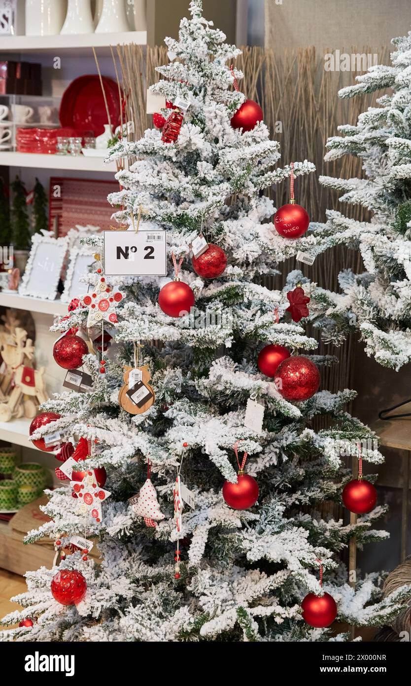 Christmas decorations. Christmas trees, Garden center. Hondarribia